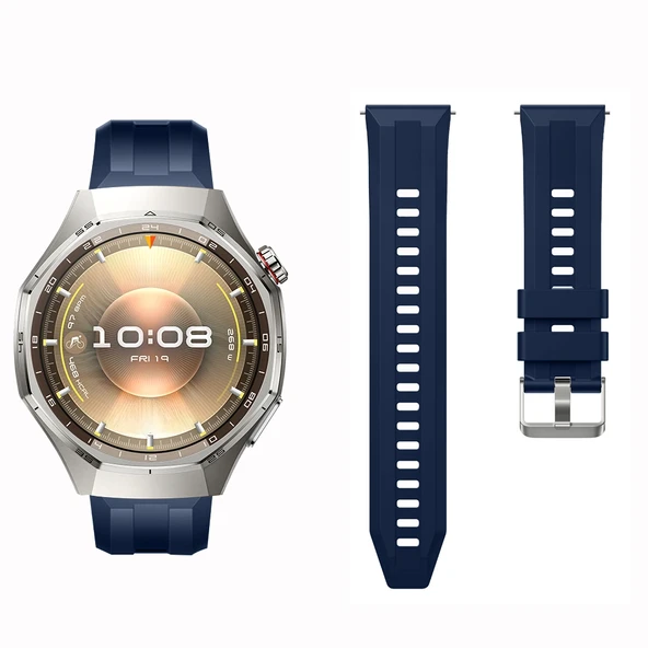 Sneezy Huawei Watch GT6 Pro 46mm İle Uyumlu Spor Silikon Metal Tokalı Soft Saat Kordonu  Lacivert - Resim 4