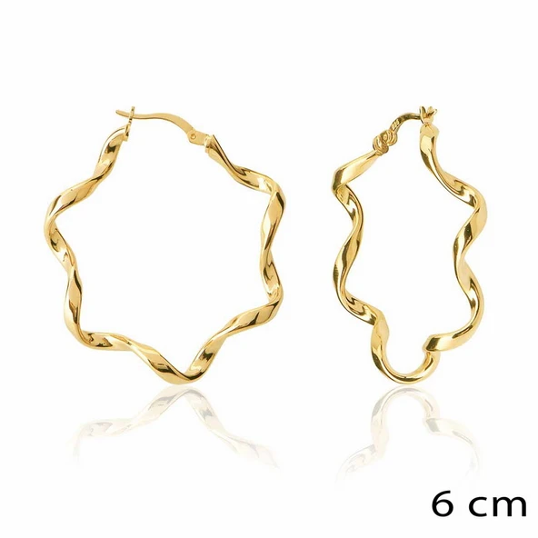 Altın Kaplama Kıvrık Desenli Büyük Halka Gümüş Küpe