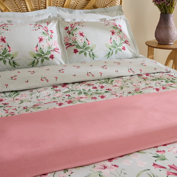 Karaca Home Madison %100 Pamuk Çift kişilik Nevresim Pike Takımı Pembe - Resim 2