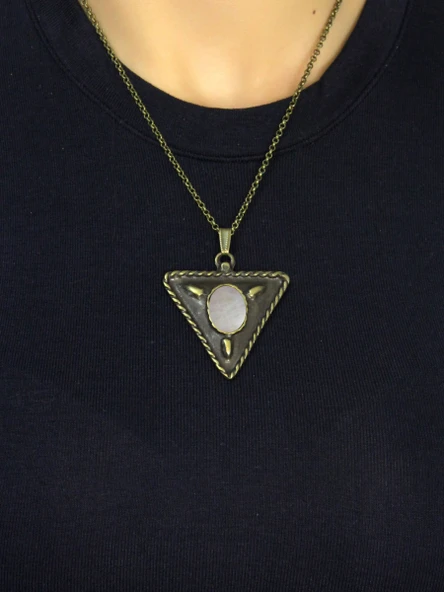 Doğal Taş Aytaşı Doğal Taşlı Üçgen Model Antik Kadın Kolye euk41ay - Resim 3