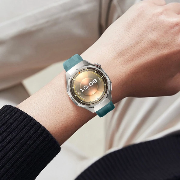 Sneezy Huawei Watch GT6 Pro 46mm İle Uyumlu Spor Silikon Metal Tokalı Soft Saat Kordonu  Mavi - Resim 6