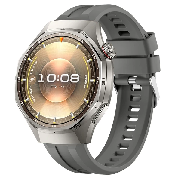 Sneezy Huawei Watch GT6 Pro 46mm İle Uyumlu Spor Silikon Metal Tokalı Soft Saat Kordonu  Koyu Gri ürün görseli