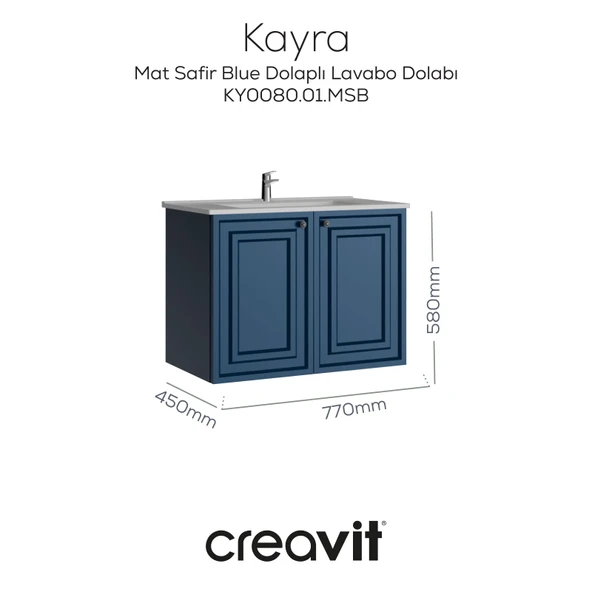 Kayra Mat Safir Blue Kapaklı Lavabo Dolabı 80cm ürün görseli 1