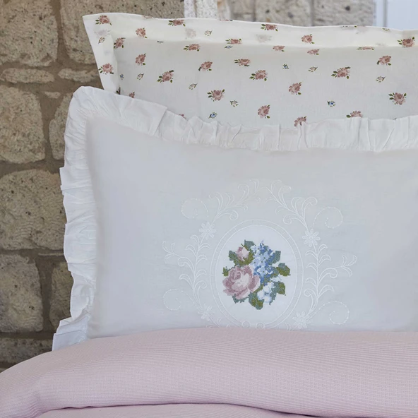 Karaca Home Fayette Çift Kişilik Nakışlı Nish Set Pudra - Resim 2