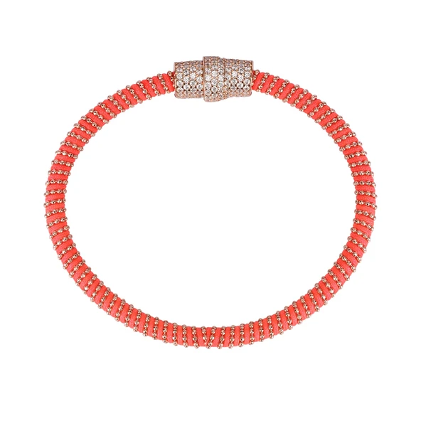 Zirkon Taşlı Pırlanta Montür Rose Altın Kaplama İpli Toplu Zincir Dolamalı Bileklik