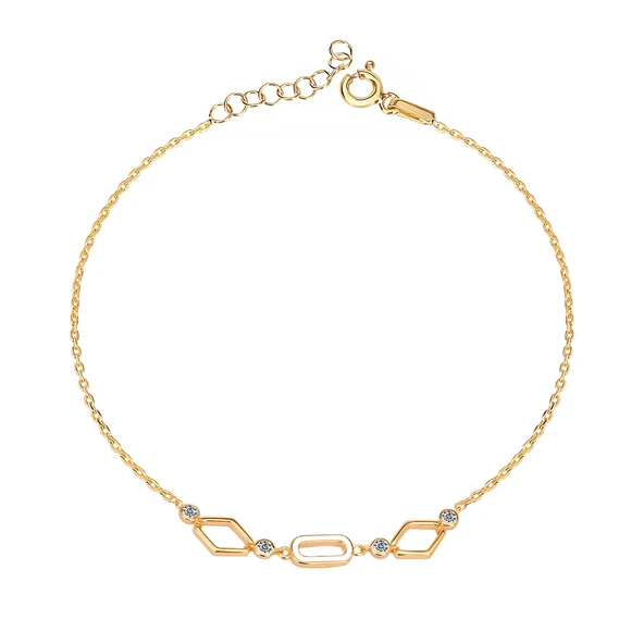 EMILIANO JEWELLERY 925 AYAR ZİRKON TAŞLI MİNELİ GEOMETRİK ŞEKİLLİ BİLEKLİK
