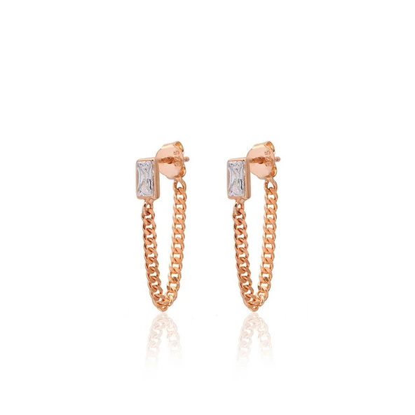 EMILIANO JEWELLERY SİLVER 925 AYAR ZİRKON TAŞLI ZİNCİR DESENLİ KÜPE