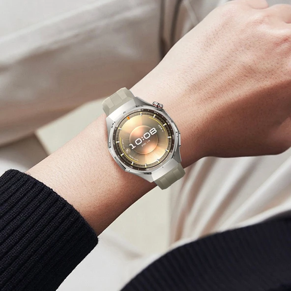 Sneezy Huawei Watch GT6 Pro 46mm İle Uyumlu Spor Silikon Metal Tokalı Soft Saat Kordonu  Krem - Resim 6