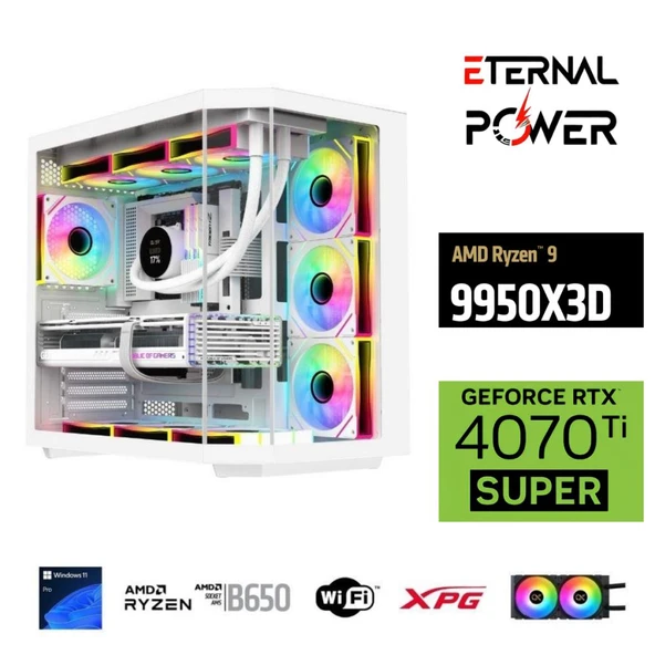ETERNAL POWER  RYZEN 9 9950X3D 64GB DDR5 1TB M.2  RTX 4070Tİ SUPER B650 WIFI 750W 240M ürün görseli 1