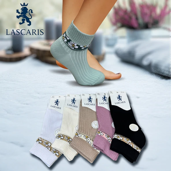 Lascaris Premium Kadın 12’li Taş İşlemeli Çiçek Desenli Soket Çorap Seti - Resim 3