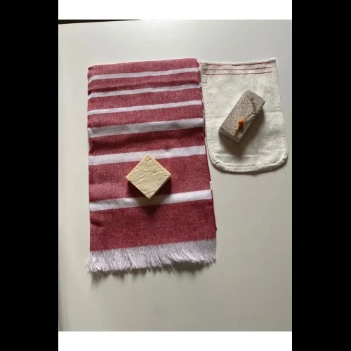 Gelin Hamamı Seti, Premium Peştemal , Ponza Topuk Taşı, Doğal Zeytinyağı Sabun, Kese 4lü Set - 3