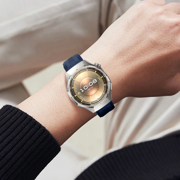 Sneezy Huawei Watch GT6 Pro 46mm İle Uyumlu Spor Silikon Metal Tokalı Soft Saat Kordonu  Lacivert - Resim 6