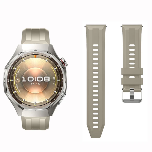 Sneezy Huawei Watch GT6 Pro 46mm İle Uyumlu Spor Silikon Metal Tokalı Soft Saat Kordonu  Krem - Resim 4