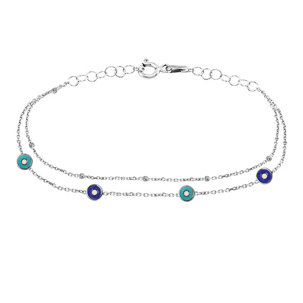 925 AYAR 4 PARÇA MİNELİ ÇİFT ZİNCİRLİ GOZ HALHAL