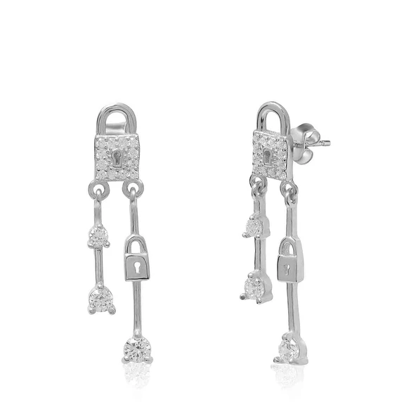 EMILIANO JEWELLERY 925 AYAR GÜMÜŞ ZİRKON TAŞLI KİLİT KÜPE