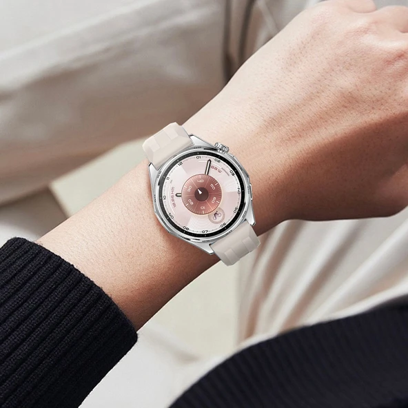 Sneezy Huawei Watch GT6 46mm İle Uyumlu Spor Silikon Metal Tokalı Soft Saat Kordonu  Starlight - Resim 12