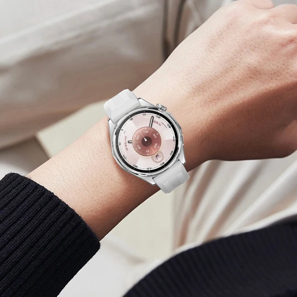 Sneezy Huawei Watch GT6 46mm İle Uyumlu Spor Silikon Metal Tokalı Soft Saat Kordonu  Beyaz - Resim 6