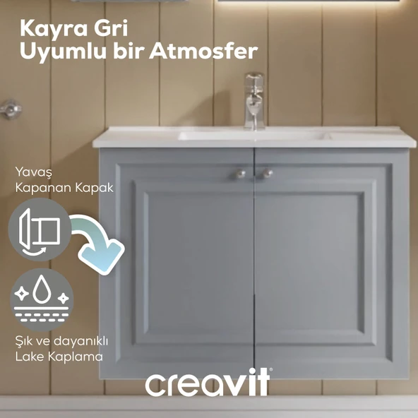 Kayra Lavabo Dolabı Kapaklı 80cm Mat Gri - Resim 2