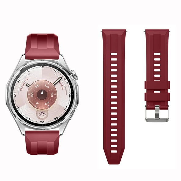 Sneezy Huawei Watch GT6 46mm İle Uyumlu Spor Silikon Metal Tokalı Soft Saat Kordonu  Mürdüm - Resim 4