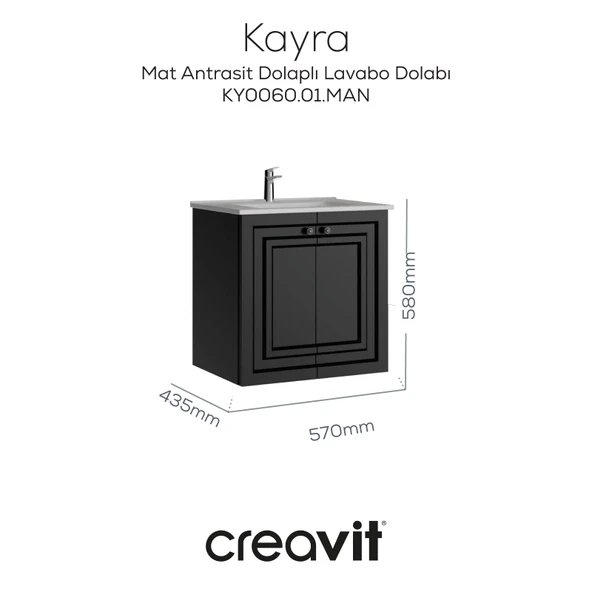 Kayra Lavabo Dolabı Kapaklı 60cm Mat Antrasit ürün görseli