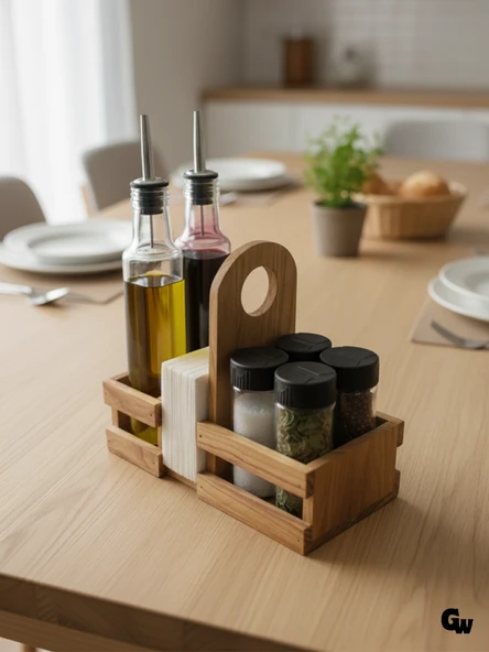 Ahşap Doğal Baharatlık Yağdanlık ve Peçetelik Takımı(UZUN BAŞLIK)(SET)(KİRAZ) Ahşap Rengi 1 SET ürün görseli