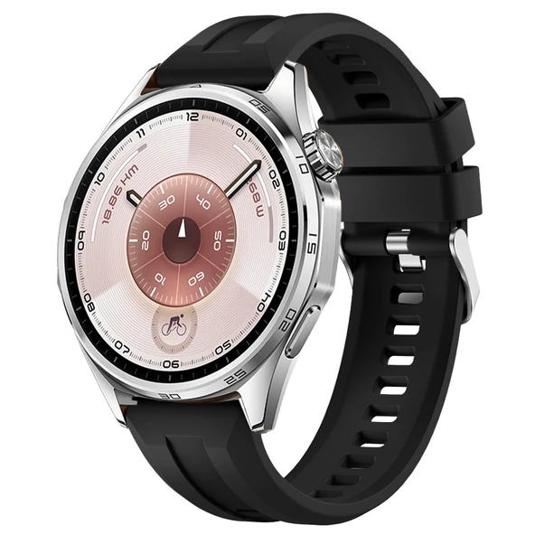 Sneezy Huawei Watch GT6 46mm İle Uyumlu Spor Silikon Metal Tokalı Soft Saat Kordonu  Siyah ürün görseli