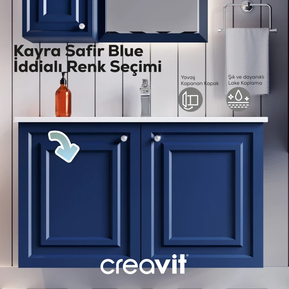 Kayra Mat Safir Blue Lavabo Dolabı Kapaklı 100cm - Resim 2