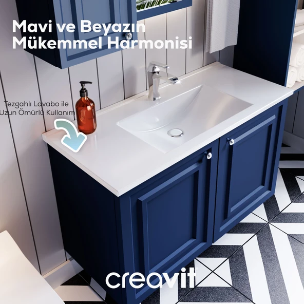 Kayra Mat Safir Blue Lavabo Dolabı Kapaklı 100cm - Resim 4