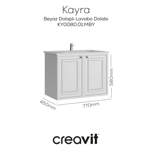 Kayra Lavabo Dolabı Kapaklı 80cm Mat Beyaz ürün görseli 1