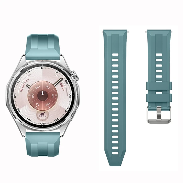 Sneezy Huawei Watch GT6 46mm İle Uyumlu Spor Silikon Metal Tokalı Soft Saat Kordonu  Mavi - Resim 4