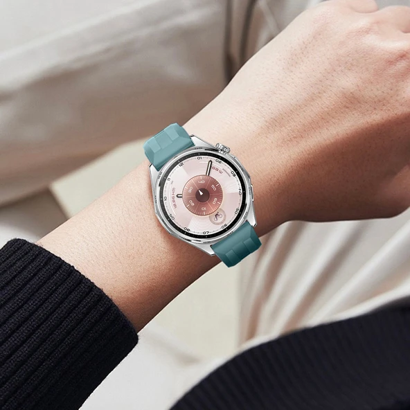 Sneezy Huawei Watch GT6 46mm İle Uyumlu Spor Silikon Metal Tokalı Soft Saat Kordonu  Mavi - Resim 6