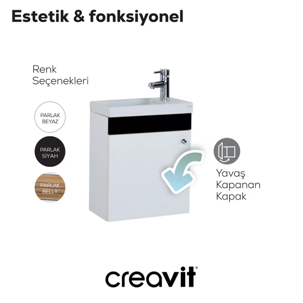 Elmas Lavabo Dolabı 45 cm Beyaz-Siyah - Resim 4