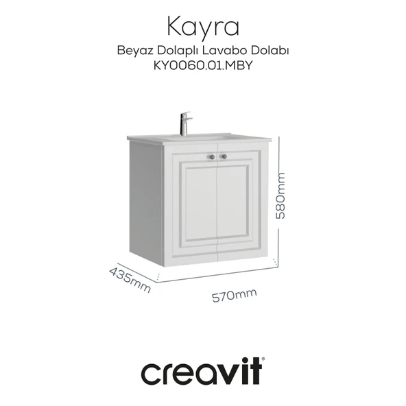 Kayra Lavabo Dolabı Kapaklı 60cm Mat Beyaz ürün görseli