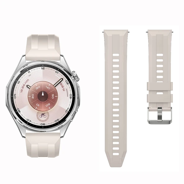 Sneezy Huawei Watch GT6 46mm İle Uyumlu Spor Silikon Metal Tokalı Soft Saat Kordonu  Starlight - Resim 10