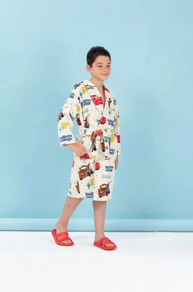 Özdilek Disney Lisanslı Cars Spring Krem Nakışlı 7-8 Yaş Kapüşonlu Çocuk Bornozu - 2