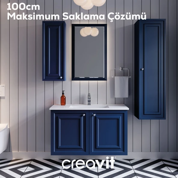 Kayra Mat Safir Blue Lavabo Dolabı Kapaklı 100cm - Resim 5