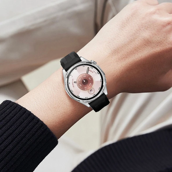 Sneezy Huawei Watch GT6 46mm İle Uyumlu Spor Silikon Metal Tokalı Soft Saat Kordonu  Siyah - Resim 6