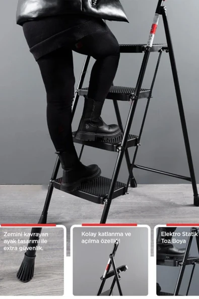 Perilla 51404 Stepla Geniş 4 Basamaklı Katlanır Merdiven Eurotower Siyah - Resim 2