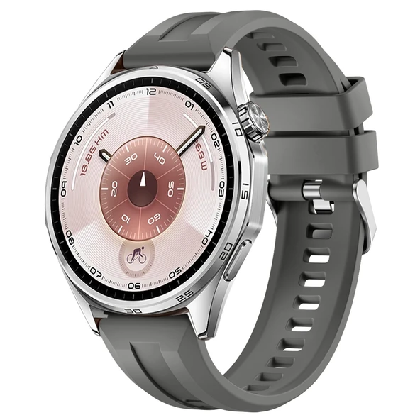 Sneezy Huawei Watch GT6 46mm İle Uyumlu Spor Silikon Metal Tokalı Soft Saat Kordonu  Koyu Gri ürün görseli
