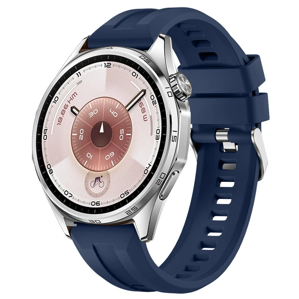 Sneezy Huawei Watch GT6 46mm İle Uyumlu Spor Silikon Metal Tokalı Soft Saat Kordonu  Lacivert ürün görseli