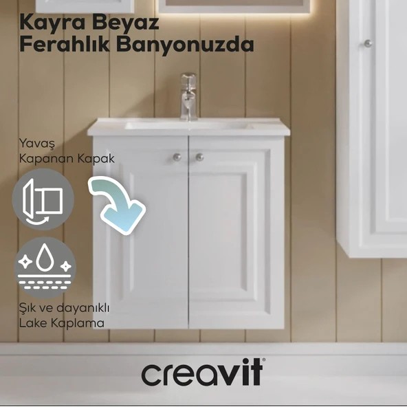 Kayra Lavabo Dolabı Kapaklı 60cm Mat Beyaz - Resim 3