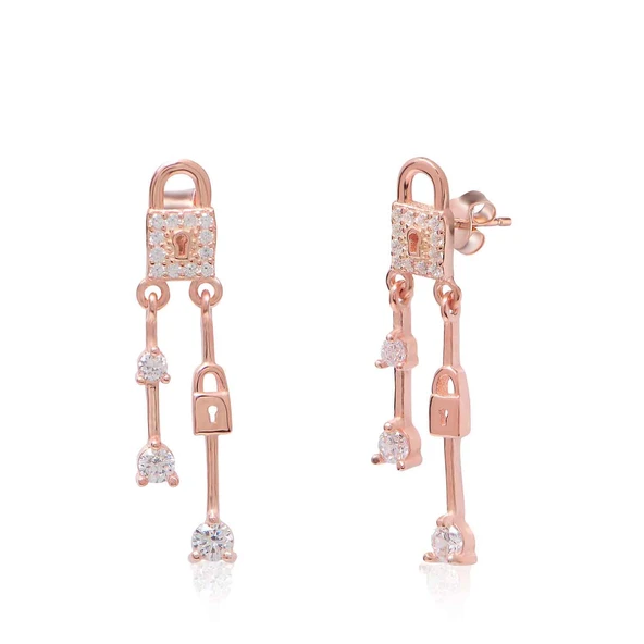 EMILIANO JEWELLERY 925 AYAR GÜMÜŞ ZİRKON TAŞLI KİLİT KÜPE