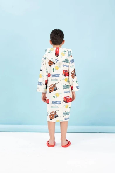 Özdilek Disney Lisanslı Cars Spring Krem Nakışlı 7-8 Yaş Kapüşonlu Çocuk Bornozu - 3