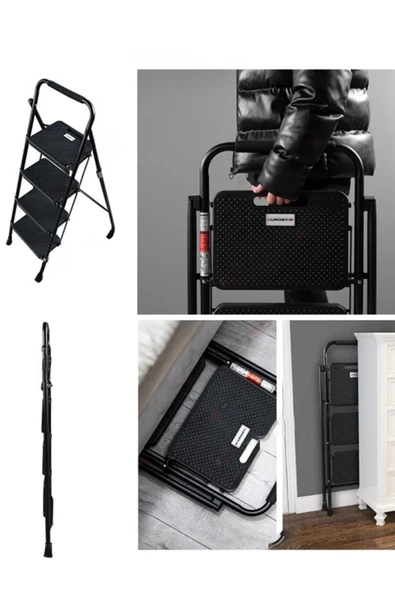 Perilla 51404 Stepla Geniş 4 Basamaklı Katlanır Merdiven Eurotower Siyah - Resim 4