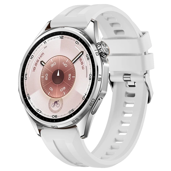 Sneezy Huawei Watch GT6 46mm İle Uyumlu Spor Silikon Metal Tokalı Soft Saat Kordonu  Beyaz ürün görseli