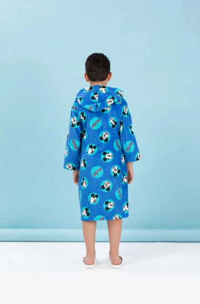 Özdilek Disney Lisanslı Mickey Smile Mavi Nakışlı 7-8 Yaş Kapüşonlu Çocuk Bornozu - 3