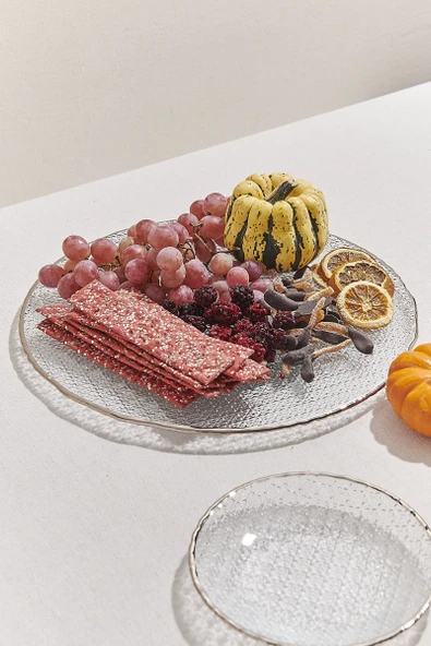 Buzlu Cam Peynir Tabağı Platin 34 cm 1 Adet