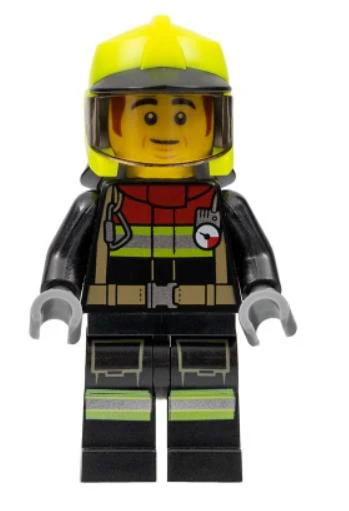 Lego Minifigür - Fire - Male, Black Jacket and Legs with Reflective Stripes and Red Collar cty1362 ürün görseli
