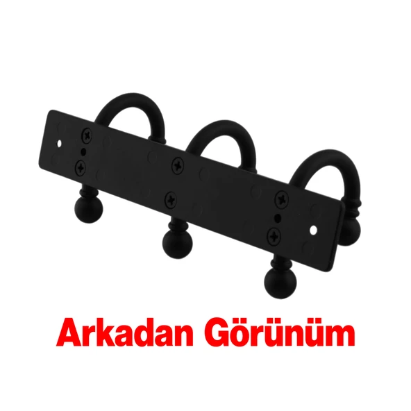 Metal Askı Siyah 3'lü Birleşik Askı Vestiyer Duvar Monteli Dolap Askılığı Vidalı Elbise Asma 1 Adet - Resim 4