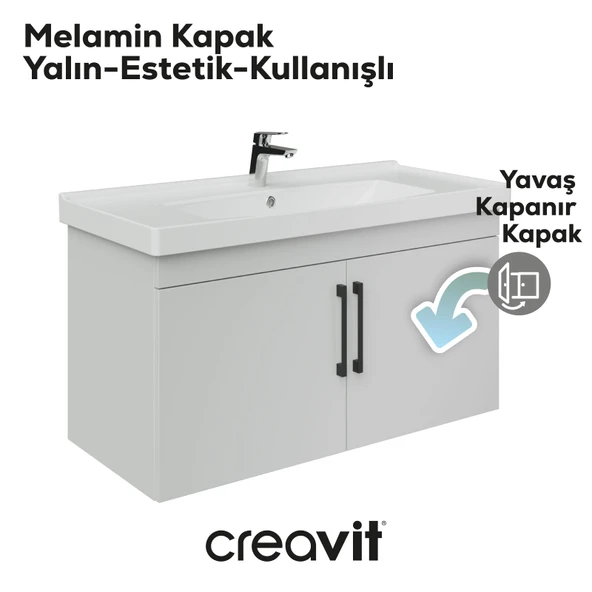 D20 100 Cm Kapaklı Lavabo Dolabı Beyaz Melamin Kapak - Resim 4